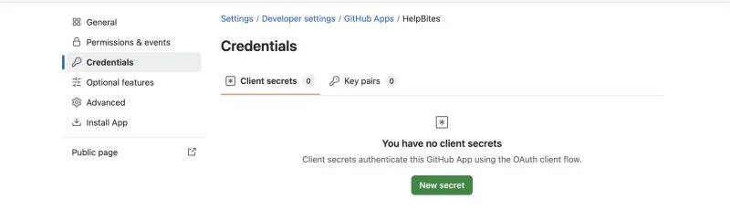 The Credentials page with the Client secrets and Key pairs tabs