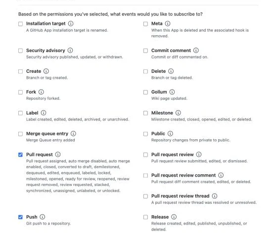 The Pull request and Push events ticked